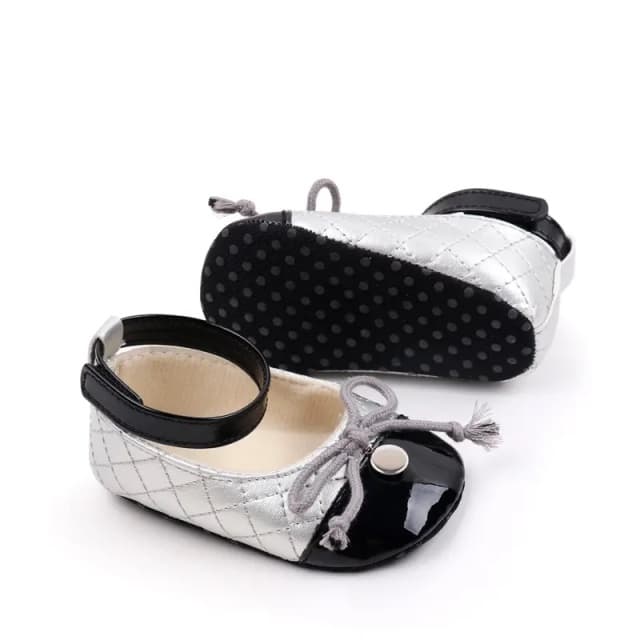 Pantofiori eleganti argintiu cu negru pentru bebelusi